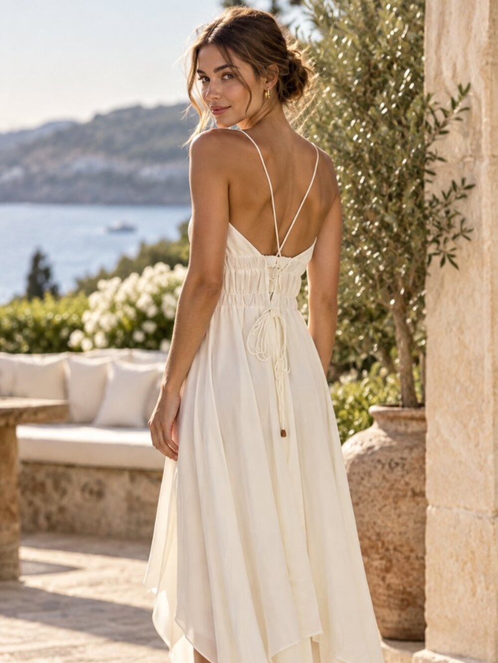 Luxxel White Strappy Handkerchief Hem Dress S-L NWT